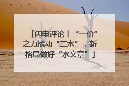 闪电评论丨“一价”之力撬动“三水”，新格局做好“水文章”